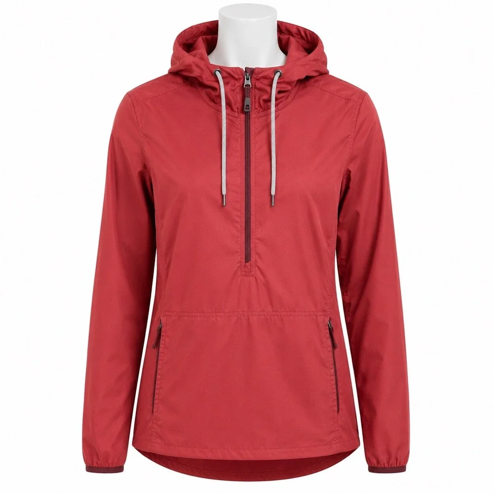 Toad&Co Anorak Jacket Women Medium Red Hooded Windbreaker 1/2 Zip Pocket Stretch